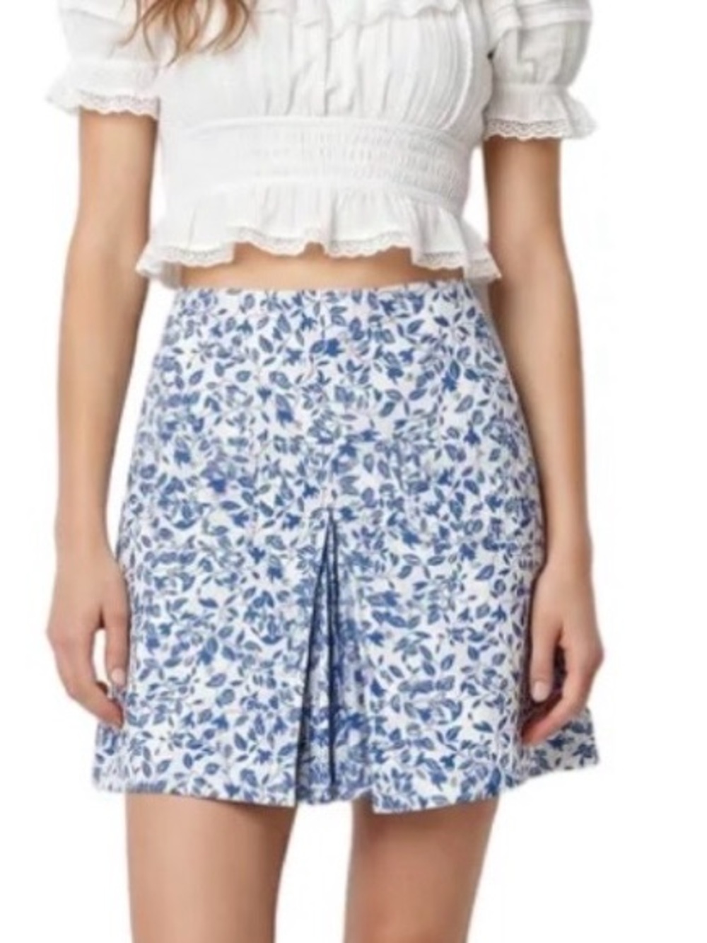 DVF Blue and white Dainty print mini skirt front kick pleat contour waist Aline - Picture 14 of 14